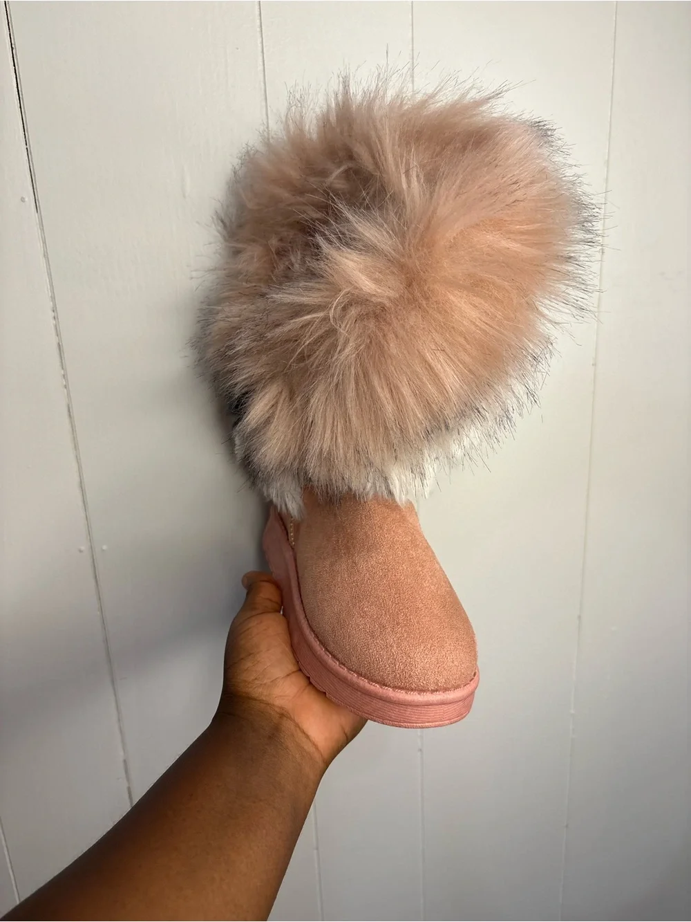 Kids Cozy Faux-Fur Lined Pink Suede Boots